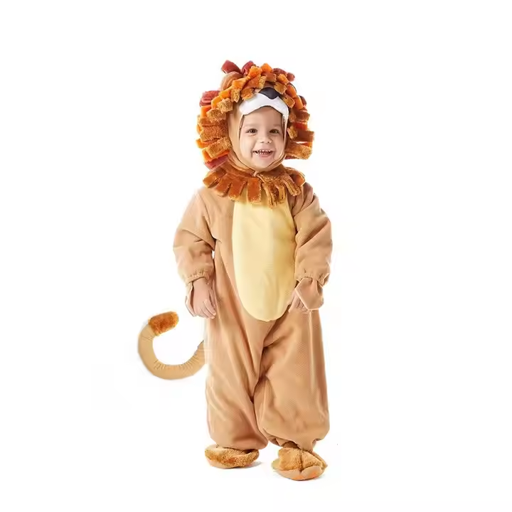 Factory direct sales cute cartoon Halloween performance soft brown lion jumpsuit for kids1